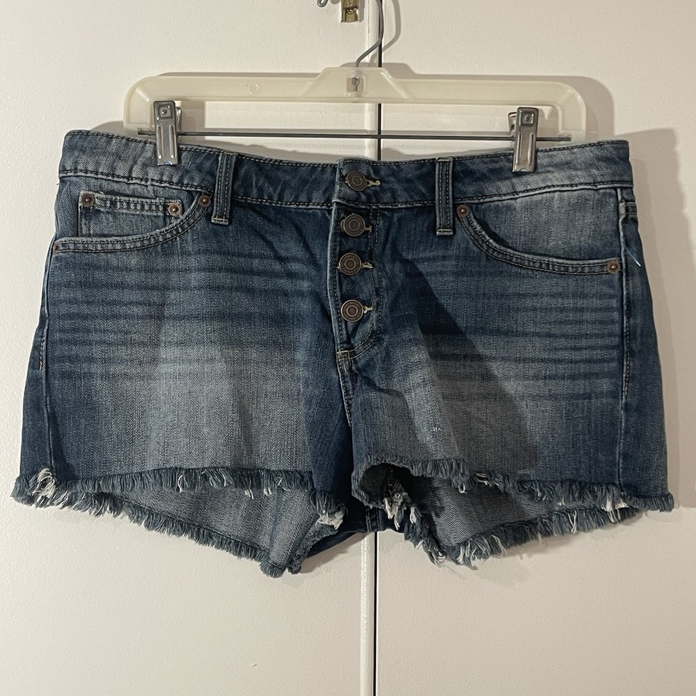 Lucky Brand "The Cut-off" Stretch Jeans Shorts Distressed Button Fly Y2K Sz 10